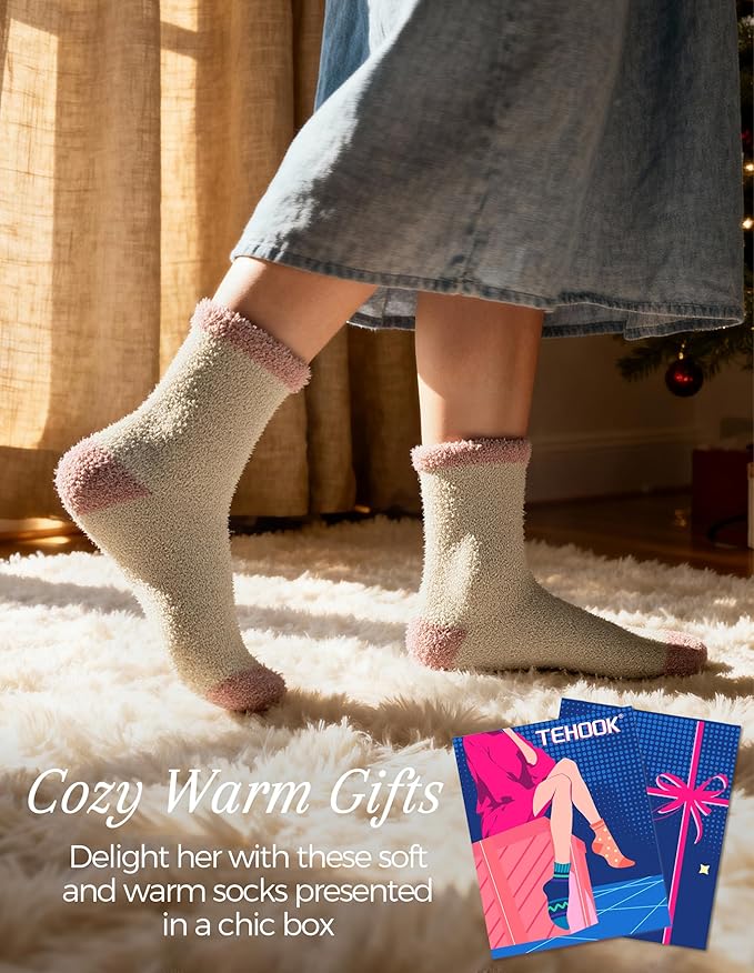 TEHOOK Warm & Cozy Valentines Gifts for Women, Fluffy Fuzzy Plush Sleeping Slipper Socks - Soft Warm Fabric