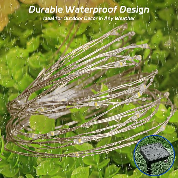 Solar Fairy Lights Outdoor Waterproof,16.4ft 50LED Solar String Lights for Outside 8 Modes 2 Packs for Patio Backyard Garden Wedding Deorations Cool White