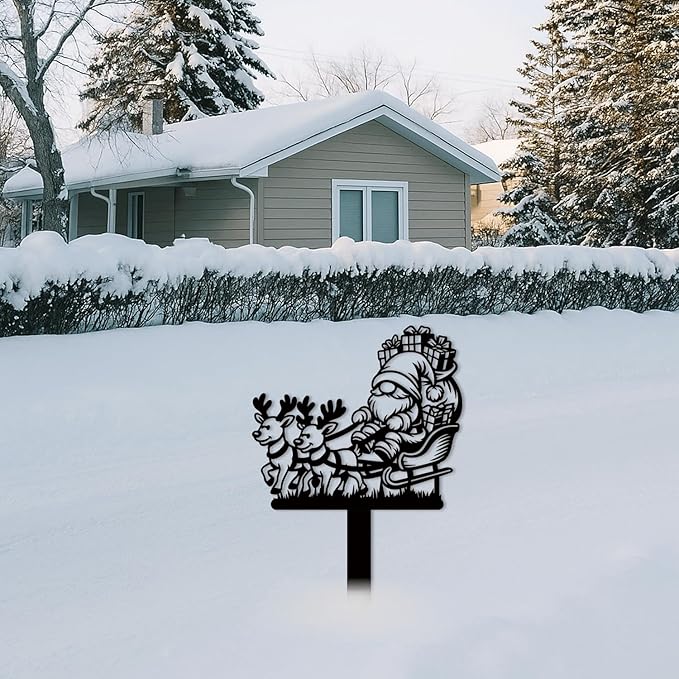Magilab Personalized Iron Yard Stake - Christmas Cute Gnome Dwarves Decor, 8-Inch Black Metal Garden Sign for Outdoor (Style M)