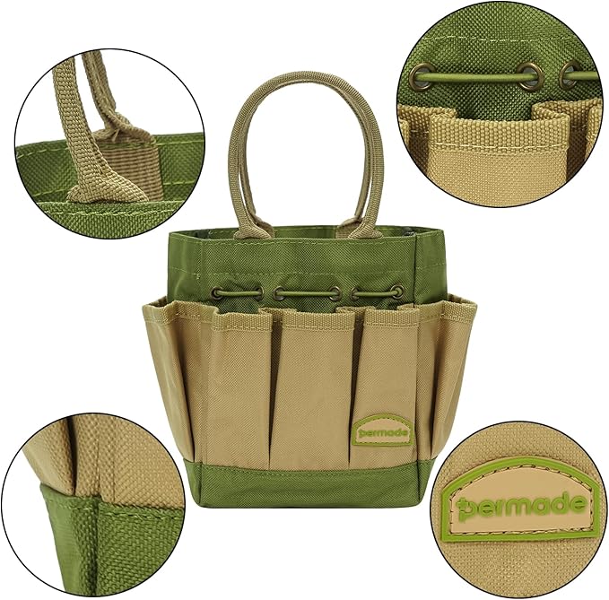 Permade Succulent Tools Kit with Organizer Bag- 13Pcs Indoor Gardening Tools |Mini Succulent Hand Tools with Tote, Succulent Transplanting Supplies, Present for Gardeners Plant Care (Green)