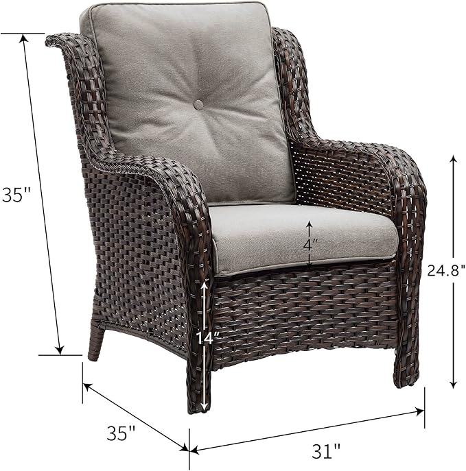 HUMMUH 4 Pieces Patio Bistro Set Wicker Patio Chairs Set of 2 with Ottomans Rattan Outdoor Furniture Conversation Set for Yard,Garden,Porch…