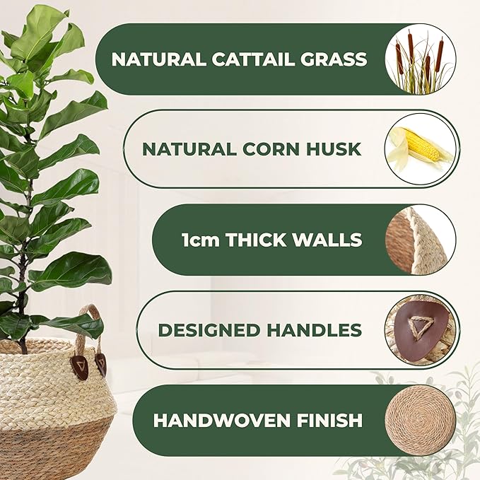 Pot for Artificial Tree Indoor, Vase for Olive Tree Indoor, Fake Plant Pot, Planter for Faux Plant (10" D x 12" H, Woven Plant Basket, Large)