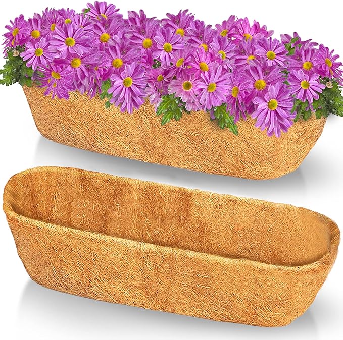 TigeJoy 2PCS 36 Inch Trough Coco Coir Liners Planter Replacement, 100% Natural Thick Coco Fiber Liner for Window Box Decks Garden, Half Moon Shape Coconut Liner for Flower Pots Outdoor