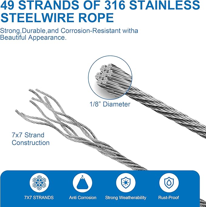 Wire Trellis for Climbing Plants Outdoor, 20-Set Wall Wire Trellis Kit with 1/8in x 98ft Stainless Steel Cable & Cutter, T316 Espalier System for Fence and Garden DIY Projects