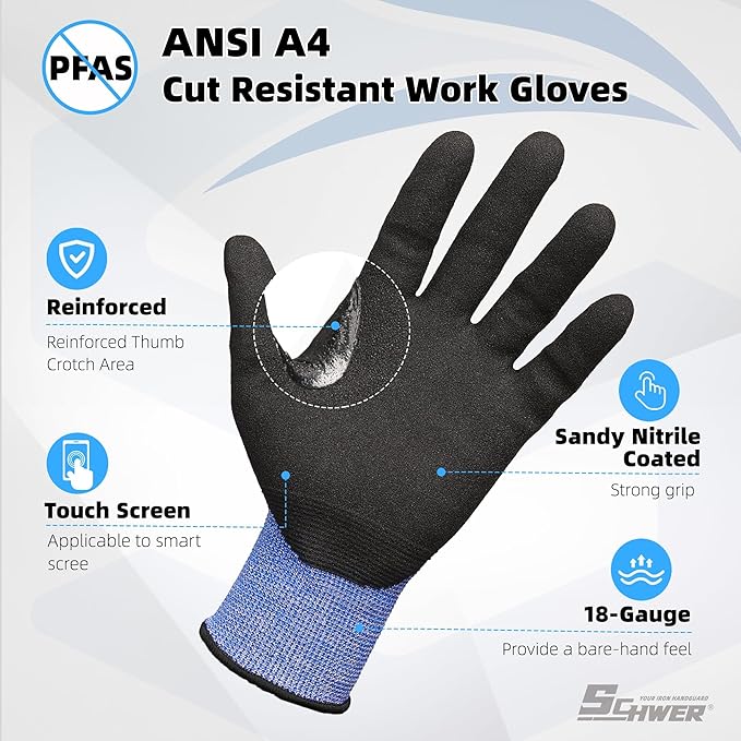 Schwer A4 AIR-SKIN Cut Resistant Work Gloves with Extreme Lightweight & Thin, Grip Gloves for Fishing, Refined Work, Mechanic, Gardening Gifts, Touch-Screen, 3D-Comfort Fit, 1 Pair, S, AR3900