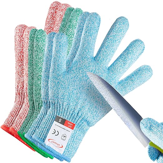 Cutting Gloves, 3 Pairs of Cut Resistant Gloves Food Grade, Cut Resistant Gloves for Kitchen, Oyster Shucking, Fish Fillet Processing, Carving Wood and Gardening(Large-Macaron)