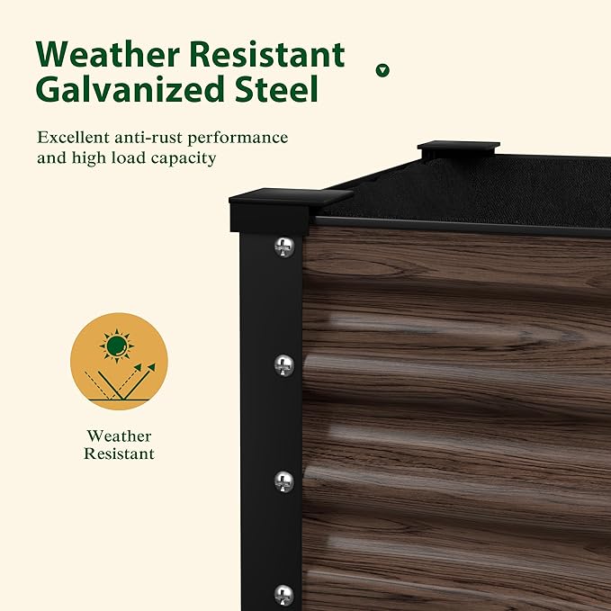 BlueWish 48" W x 24" D x 34" H Outdoor Galvanized Garden Bed, Elevate Raised Bed with Detachable Black Liner, Rolling Casters, Storage Shelf, Planter Boxes for Gardening, Vegetable, Flower, Rustic