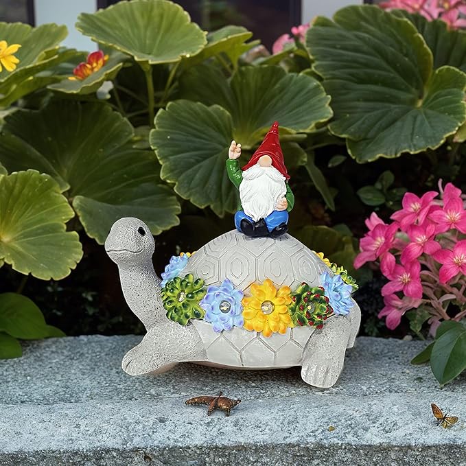 memeyou Gnome Hide a Key Outside Turtle Garden Decor Outdoor Key Hider Statues Funny Decorations for Yard Patio Lawn Solar Figurine with Light Ornaments Housewarming for Women Mom Grandma