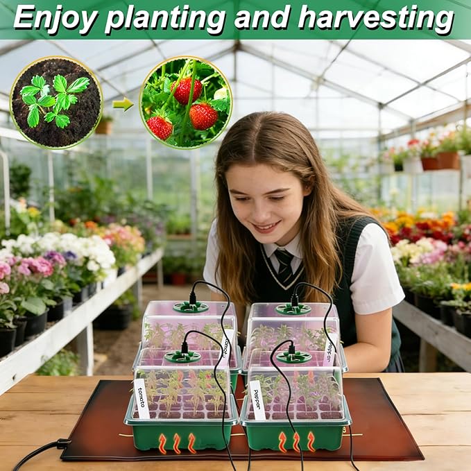 Seed Starter Tray with Grow Light & Heat Mat - 48 Cell Durable Easy Use Seed Starter Kit for Beginners, Thriving Seedling Germination Kit with Humidity Domes for Indoor Plant Growing Propagation