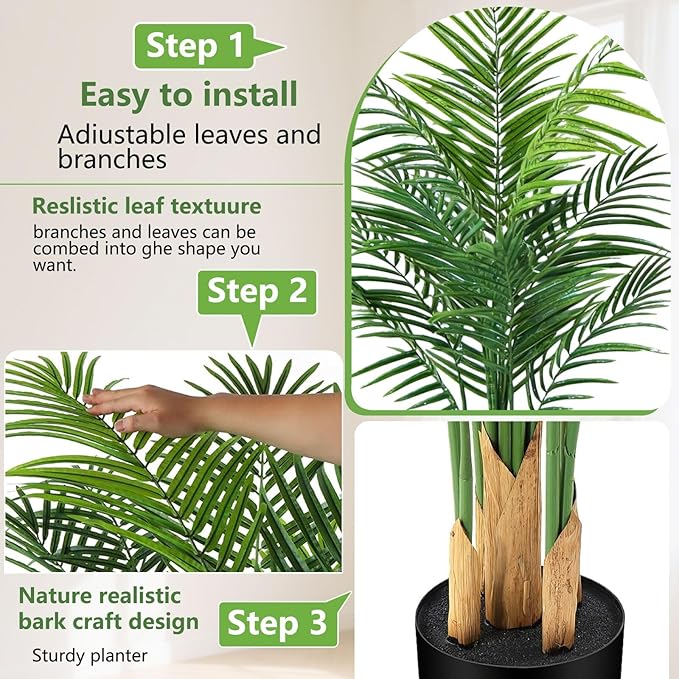 Artificial Palm Tree Indoor 4ft, Large Fake Tropical Areca Palm Tree with 13 Trunks, Faux Dypsis Lutescens Floor Plant in Pot for Indoor Outdoor Home Office Decor & Housewarming Gift