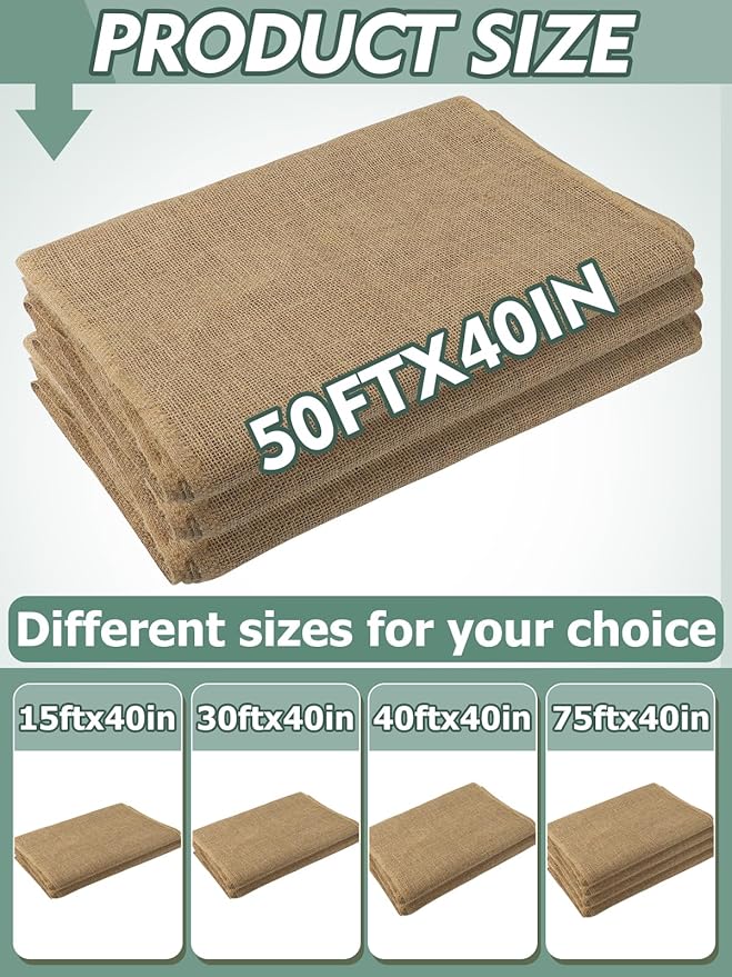 ANPHSIN 50ftx40in Large Burlap Plant Covers Freeze Protection - Winter Frost Blankets Cloth Natural Burlap Fabric Roll for Outdoor Bushes Trees Potted Plants Cold Weather