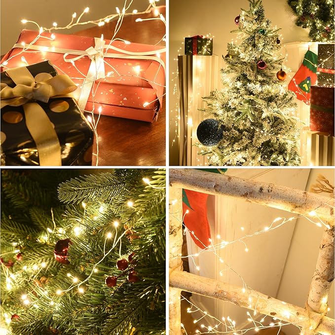 Fairy Lights Plug in,Dailyart 3000 Led Cluster Lights with Timer 195Ft Waterproof Warm Twinkle String Light with Remote for Bedroom Wreath Garland Window Wedding Christmas Tree Decoration,Sliver Wire