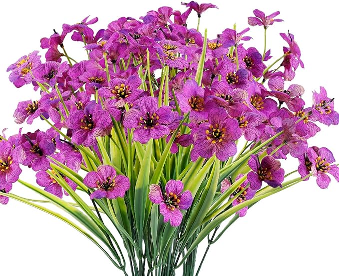 JEMONG 12 Bundles Artificial Flowers Outdoor UV Resistant Fake Flowers No Fade Plastic Plants Garden Porch Window Box Decorating (Purple)