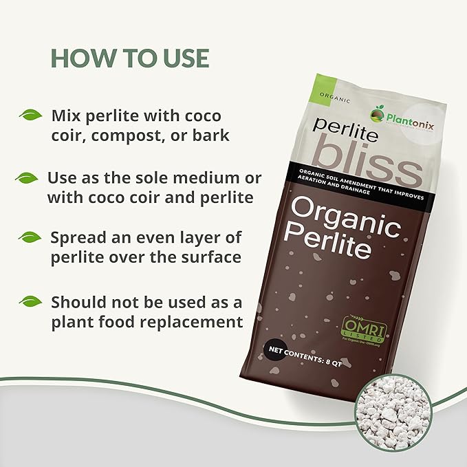 Perlite Bliss (8 Qts) - Organic Perlite for Plants Indoor Soil Amendment - Horticultural Perlite for Gardening & Seed Starting - Mix Easily with Potting Soil, Vermiculite, & Coco Coir for Plants