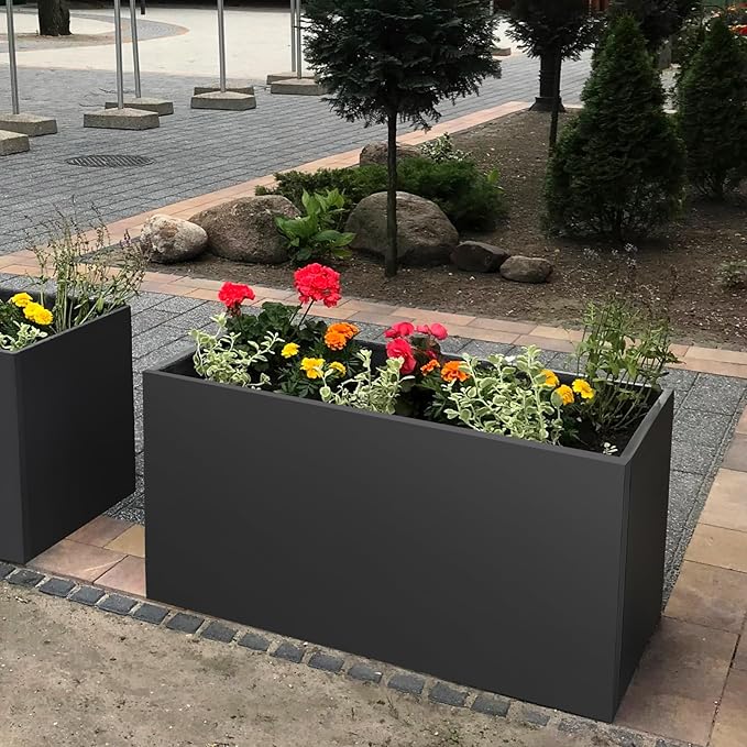 Meyoppm Metal Planter Box 36"x12"x20", Rectangular Steel Planter Box Frost Proof Rust Resistant Indoor&Outdoor, Heavy Duty Steel Planter for Commercial and Residential Use