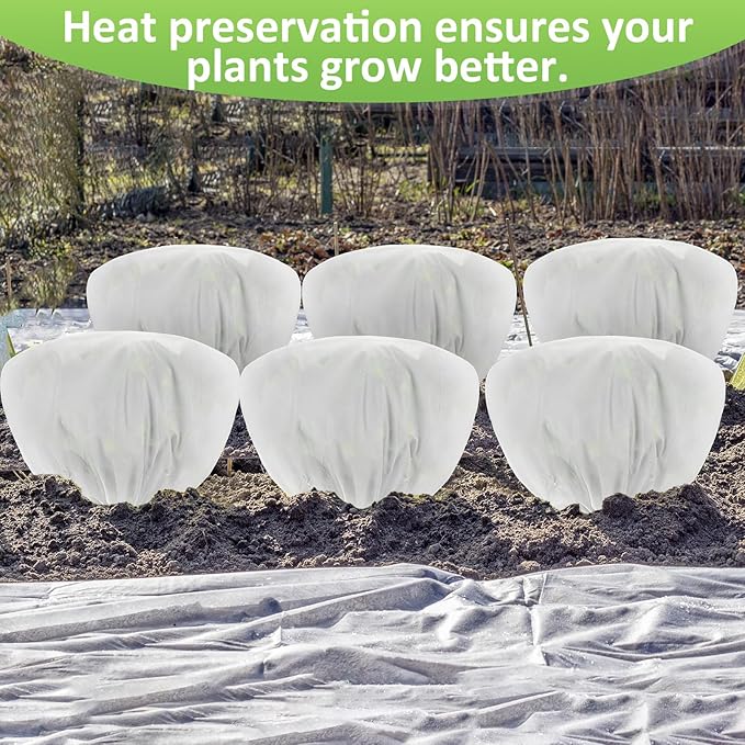 Wesnoy 12 Pcs Winter Plant Covers Freeze Protection 39.4x23.6 Inch Horizontal Shrub Tree Rose Plant Protection Bags Frost Blanket with Drawstring for Fall Winter Outdoor Garden Planting (White)