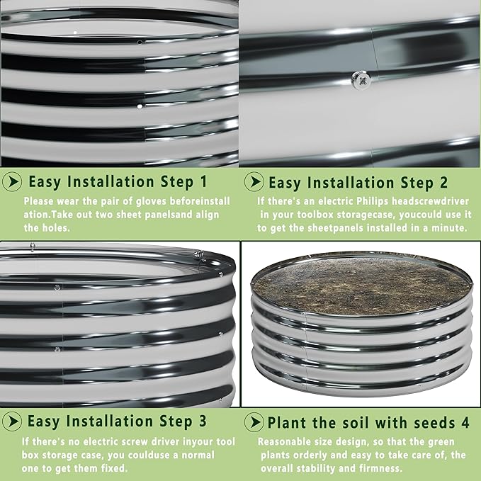 2PCS 4x4x1FT Galvanized Raised Garden Bed Kit,Vegetable Boxes-Round Metal Flower Box,Large Planter Raised Beds Outdoor Garden for Planting,Fruit,Herb-Silver