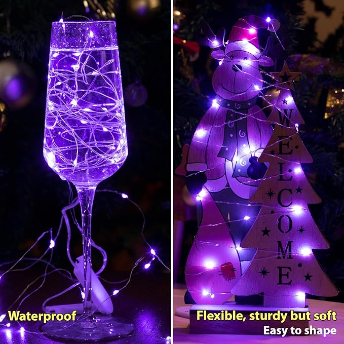 HXWEIYE 12 Pack Fairy Lights Battery Operated, 7ft 20LED Mini Twinkle String Light for Mason Jar DIY Wedding Table Centerpieces Party Bedroom Christmas (Purple)