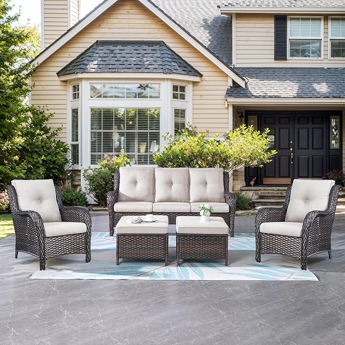 Belord Wicker Furniture 4 Pieces Outdoor Patio Furniture Set Patio Loveseat Sofa Set with Wicker Chairs and Coffee Table, Paito Conversation Set for Porch Garden Deck Balcony Poolside