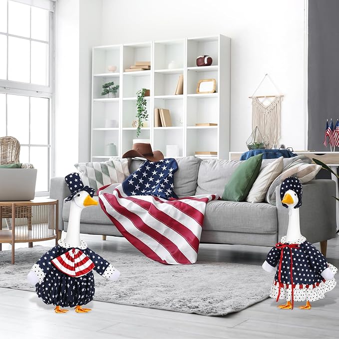 2 Set 4th of July Goose Outfit Lawn Porch Goose Clothes Plastic Goose Lawn Goose Clothing Independence Day Goose Outfit for Patriotic Outdoor Patio Yard Lawn Art Decoration(Cute)