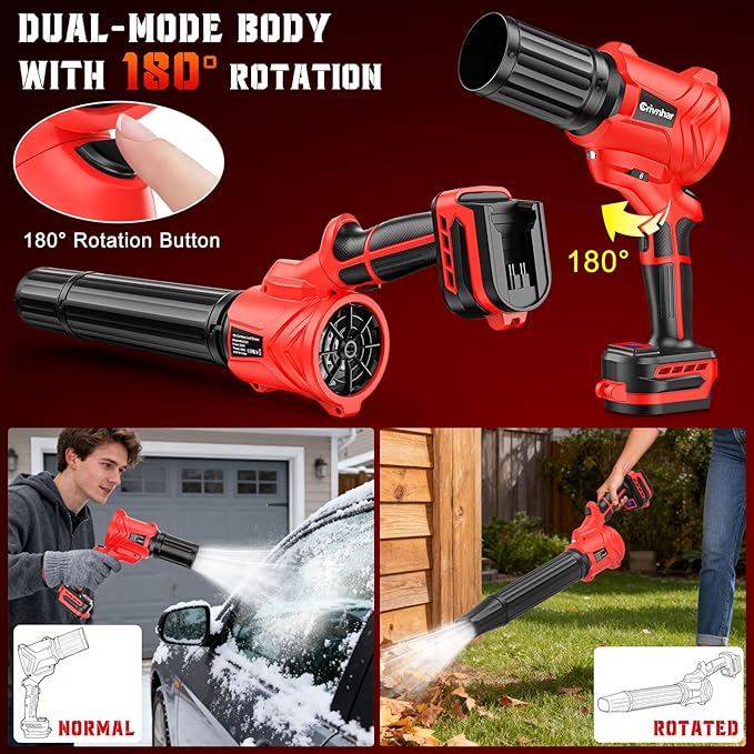 Cordless Leaf Blower Snow Blower for Milwaukee 18V, 160-MPH Handheld Mini Turbo Blowers with 180°Rotatable Head, 6-Speed, Power Display, Battery Powered Blower for Leaves/Snow/Dust(No Battery)