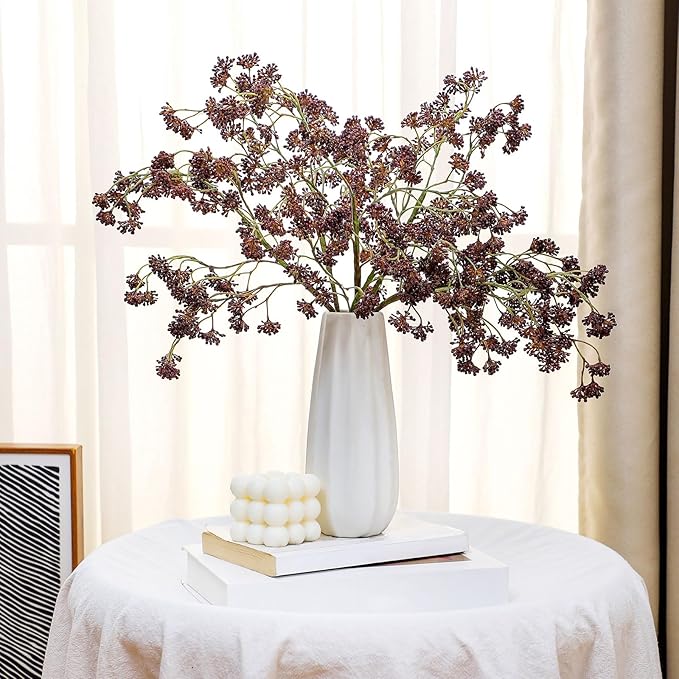 3 Pcs Plum Faux Berry Stems Artificial Dusty Sedum Berry Stems Picks Branches Faux Spray for DIY Holiday Farmhouse Home Mantel Harvest Decorations (16 Inch)