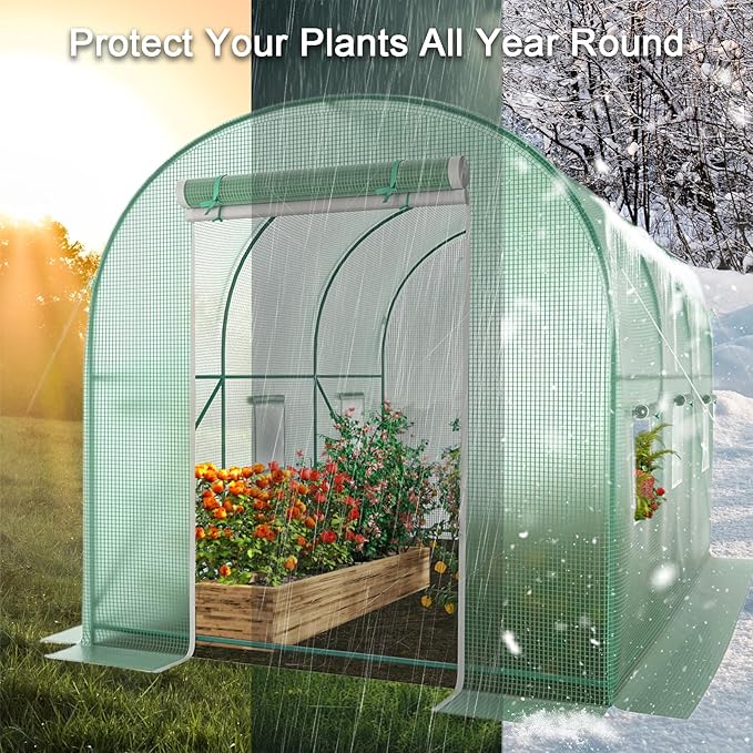 Walk-in Greenhouse, 10x7x7 FT Heavy Duty Tunnel Green House for Outdoors, Portable Green Houses for Outside, Winter Hot House with Metal Frame & Roll-up Zipper Door Screen Windows