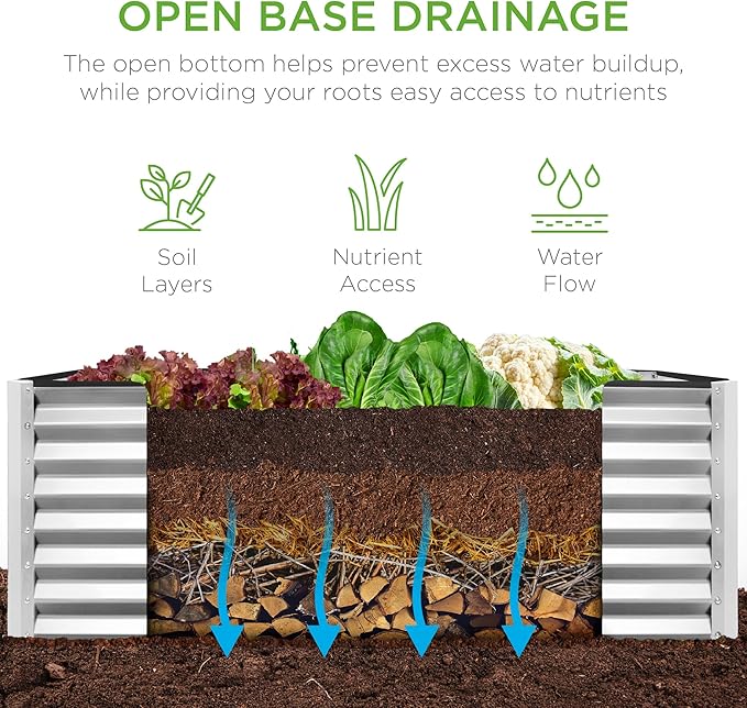 Best Choice Products 4x2x2ft Outdoor Metal Raised Garden Bed, Deep Root Planter Box for Vegetables, Flowers, Herbs w/ 119 Gallon Capacity - Galvanized