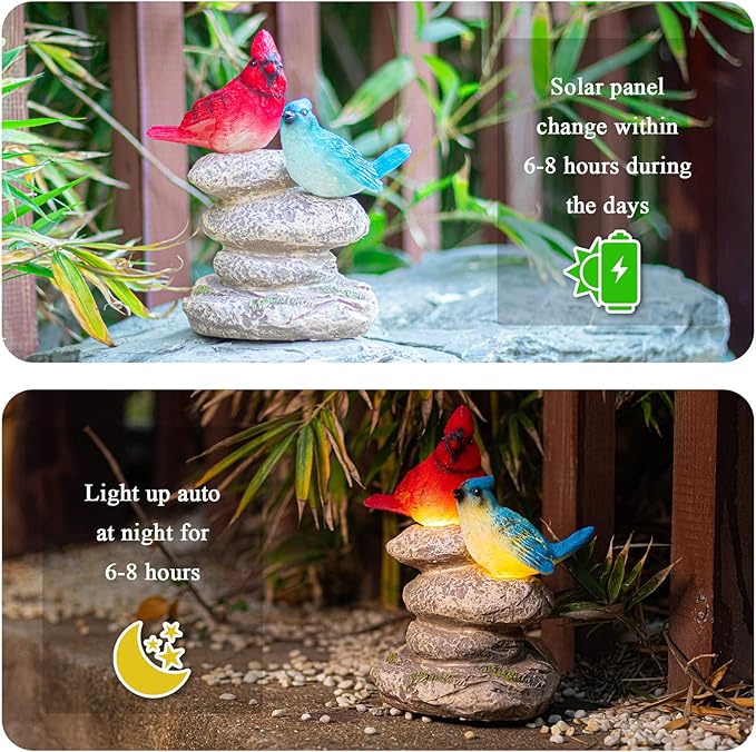 Ovewios Solar Garden Statues Outdoor Decor, Garden Sculptures Stones Statue Novelty Birds Figurine Decoration for Patio Yard Porch Art Home Decor