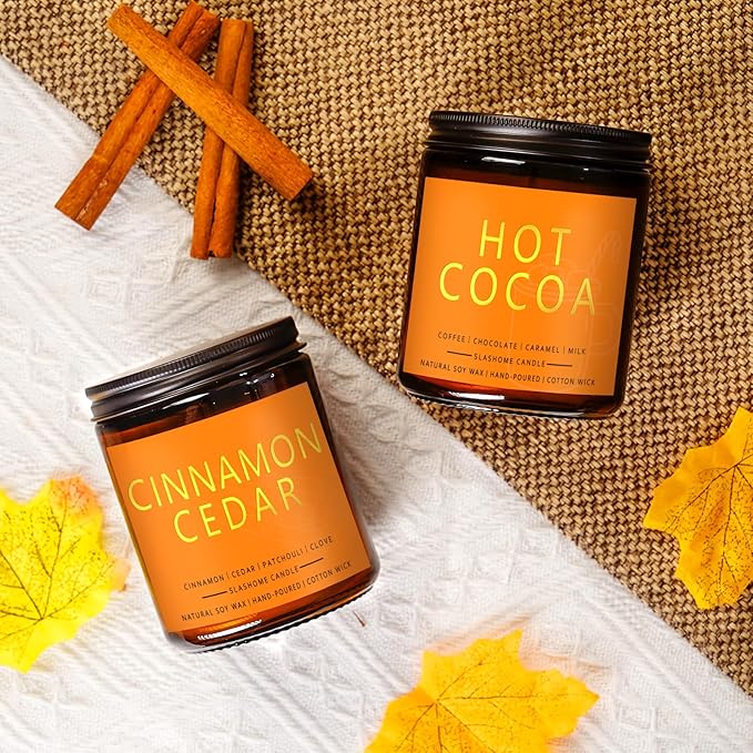 Fall Scented Candles Hot Cocoa 7oz – Rich Chocolate & Creamy Marshmallow Soy Wax Candle for Cozy Autumn Home Décor, Perfect Fall Gift for Chocolate Lovers, 50 Hour Long Burn