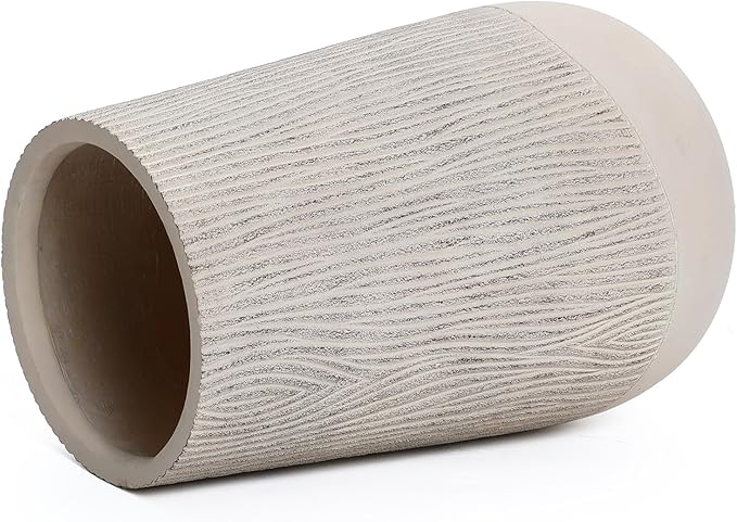 LuxenHome 19" H Concrete Tall Planter, Large Outdoor Indoor Decorative Plant Pot with Drainage Hole and Rubber Plug, Modern Blended Tan with Wood Pattern Planter Pot for Home Garden Patio