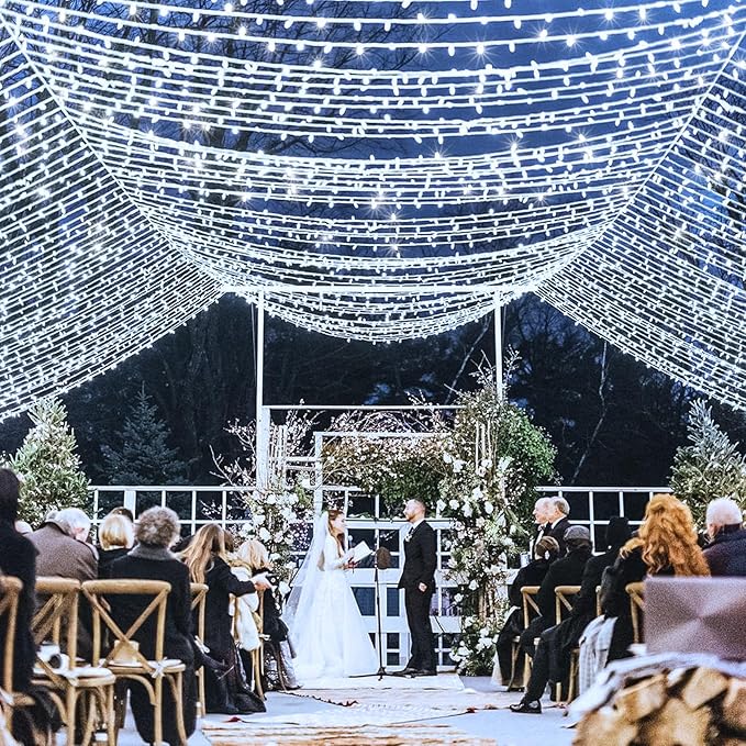 600 LED White Christmas Lights Outdoor 197ft 8 Modes White Christmas String Lights Clear Wire, Plug in Twinkle Fairy Lights for Bedroom Wedding Christmas Tree Decorations
