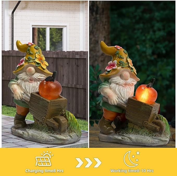 Garden Solar Gnomes Outdoor Statues with Apple Gnome Outdoor Decor for Patio, Balcony, Lawn, Yard Ornament - Garden Gifts for Mothers Day, Housewarming, Festival