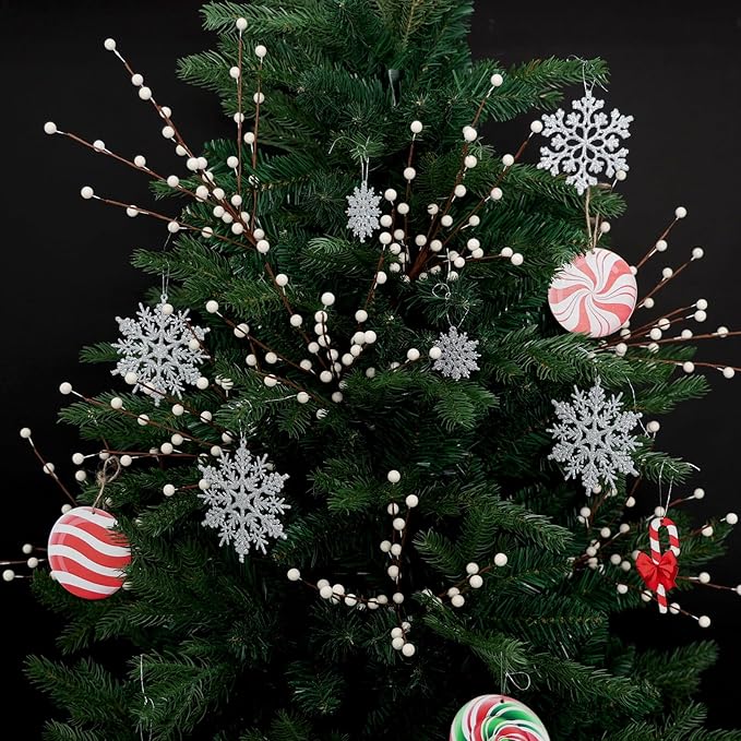 Fumwase 15 Pcs Artificial White Berry Stems and Picks for Christmas Tree, Valentines, Home, Holiday, Wedding, DIY Crafts Decor