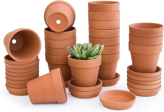 D'vine Dev Pack of 18 Terracotta Pots with Saucers, 3 Inches Terra Cotta Pots with Tray, Clay Pots for Plants & Succulents, Terracotta, 588-A-1-3