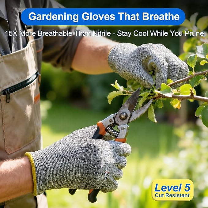 Dowellife 3 Pairs Level 5 Cut Resistant Work Gloves for Men and Women, PU Coated Breathable Gardening Gloves, Thin Flexible and Firm Grip for Mechanics and Fishing (Large, Grey)