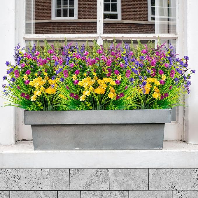 XEOLIAN 20 Bundles Artificial Flowers Outdoor No Fade UV Resistant Fake Plastic Flowers Faux Plants for Garden Patio Porch Window Box Home Wedding Farmhouse Hanging Décor