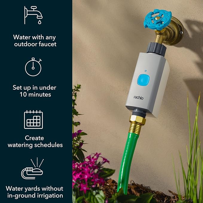 Rachio Smart Hose Timer (1 Valve + 1 WiFi Hub) – App-Controlled Outdoor Faucet Timer, Quick Install & Scheduling, Expandable System