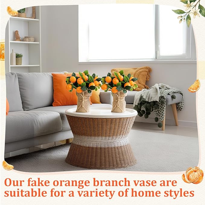 2 Pack Artificial Orange Potted Plants 9.45 Inches Fake Orange Tree Simulation Realistic Fruit Plant with Pot Faux Tree Indoor Decoration for Home Office Living Room Table Desk