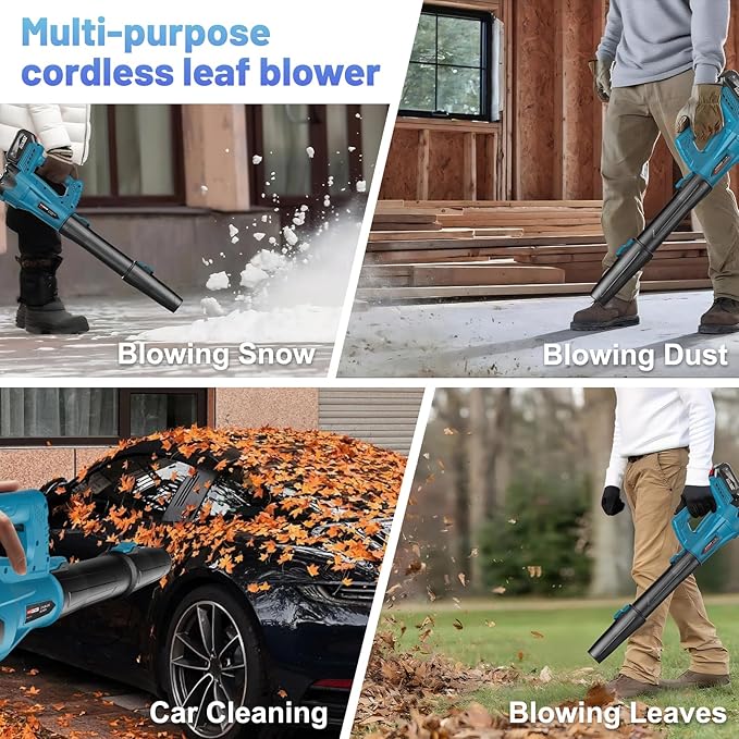 Leaf Blower Cordless with 2 x 4.0 Ah Battery and Charger, 160MPH/580CFM High Power Lightweight Handheld Electric Snow Blower with 2 Extended Tubes for Lawn, Yard, Leaves, Dust, Snow Care (Blue)