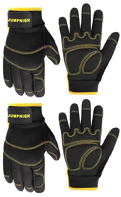 JUMPHIGH Mens Work Gloves 2 Pairs, Synthetic Leather Mechanic Gloves, Touchscreen, Multipurpose, Garden, Construction, Warehouse, Truck Driving (L)