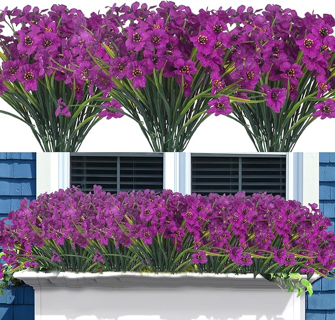 Grunyia 20 Bundles Artificial Flowers Outdoor UV Resistant Fake Flowers (Deep Purple)