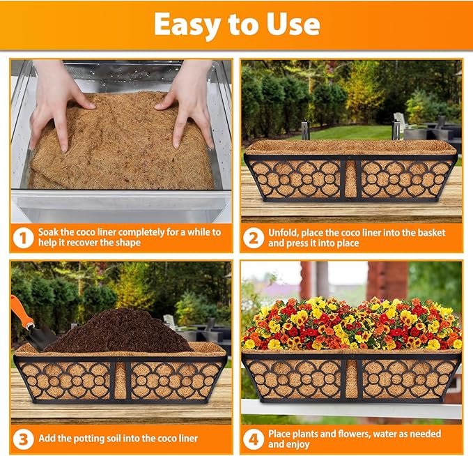 Legigo 2 Pack 48 Inch Square Coco Liners Planter Baskets Liner- Natural Coconut Coir Basket Liner Replacement, Window Box Liners Trough Coconut Liners for Wall Planter Garden Deck Fence Flower Baskets