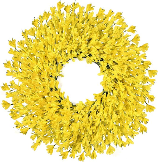 26 Inch Spring Wreaths for Front Door Large Easter Valentines Forsythia Floral Summer Spring Door Wreaths Outdoor All Season Spring Decorations for Home Porch Room Window Wall Farmhouse Decor (Yellow)
