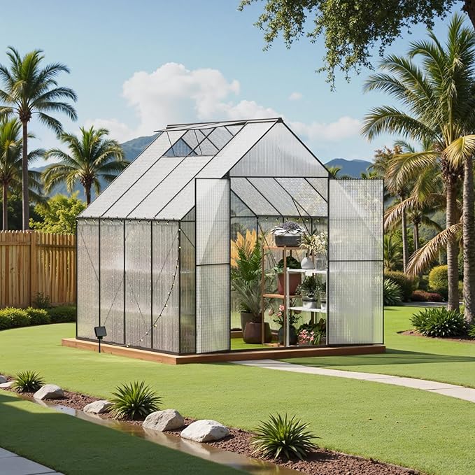 Green House for Outside, Greenhouse for Outdoor, Walk-in Garden Greenhouses, Heavy Duty Polycarbonate Greenhouse, Backyard Green Houses (8x8)