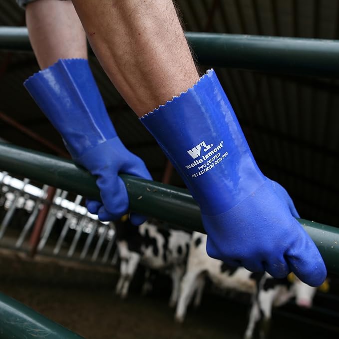 Wells Lamont Heavy Duty Rubber Gloves with PVC Coating, Chemical and Abrasion Resistant, Waterproof, 12-Inch Cuff, Large, Blue (174L)