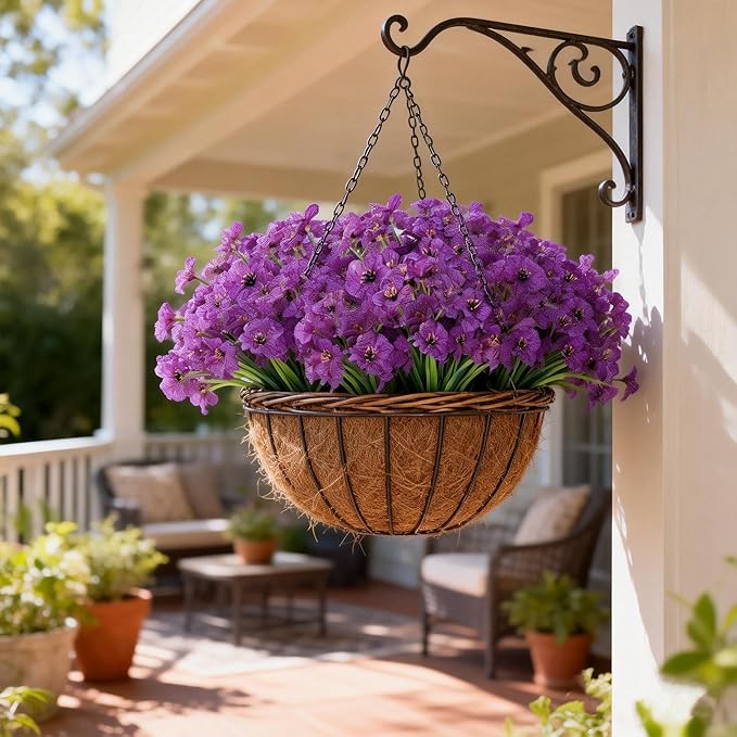 AmyHomie 20 Bundles Artificial Flowers for Outdoor Outside Spring Summer Decoration UV Resistant Faux Flowers No Fade Fake Plastic Plants Garden Porch Window Box Decorating (Purple)