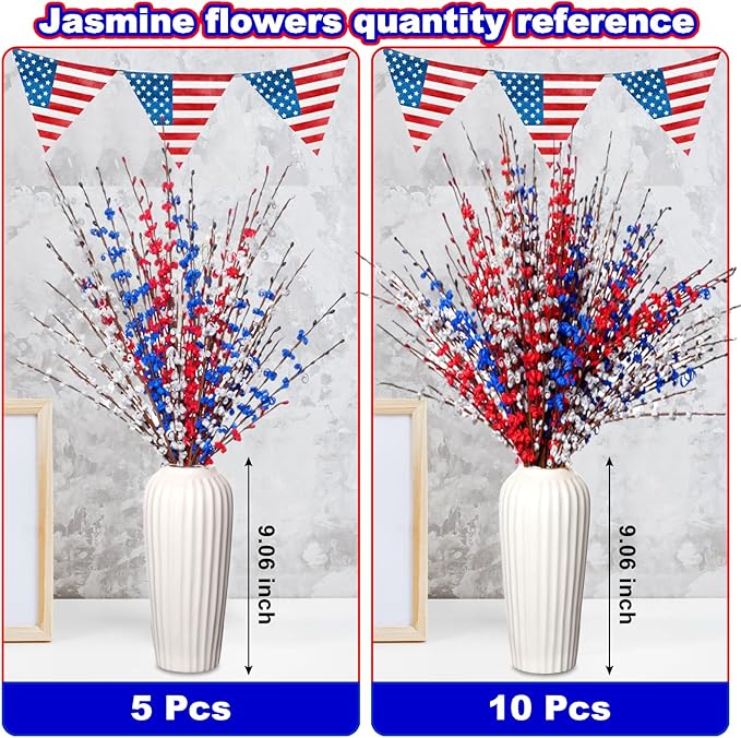 10 Pcs 29" Jasmine Artificial Flowers Red White Blue Artificial Jasmine Fall Flowers for Wedding Bouquets Home Office Party Table Centerpieces Vase Decor
