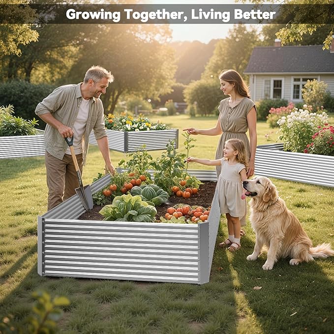 3 Pack Tall Raised Beds for Gardening, Corrugated Galvanized Steel Raised Garden Bed, Outdoor Metal Above Ground Garden Bed for Vegetables and Flowers-4x2FT(Rectangular)