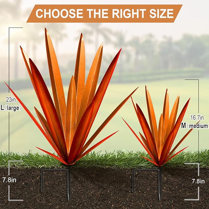 Homight Large Agave Sculpture Rustic Metal Agave Plant Outdoor Interior Decoration Outdoor Lawn Decoration Yard Wooden Posts Matching Garden Suitable for Patio